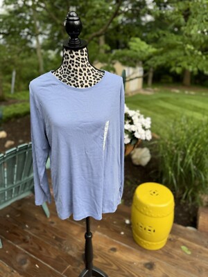 Croft & Barrow Crewneck T-Shirt Iris Blue XXL Women's Cotton Long Sleeve New