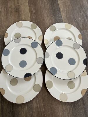 Set of 6 Noritake Ambience MOCHA JAVA 11'' Dinner Plates. 4-Tan, and 2-Blue.