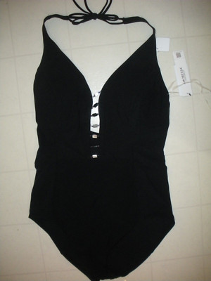 Amoressa Miraclesuit Black Northern Lights Lyra 1 Pc Halter Swimsuit Sz 12 NWT