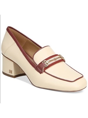 

SAM EDELMAN Женские бежевые кожаные лоферы на каблуке с плавным носком Flo Toe без шнуровки, размер 5 м, Бежевый, H2789L2