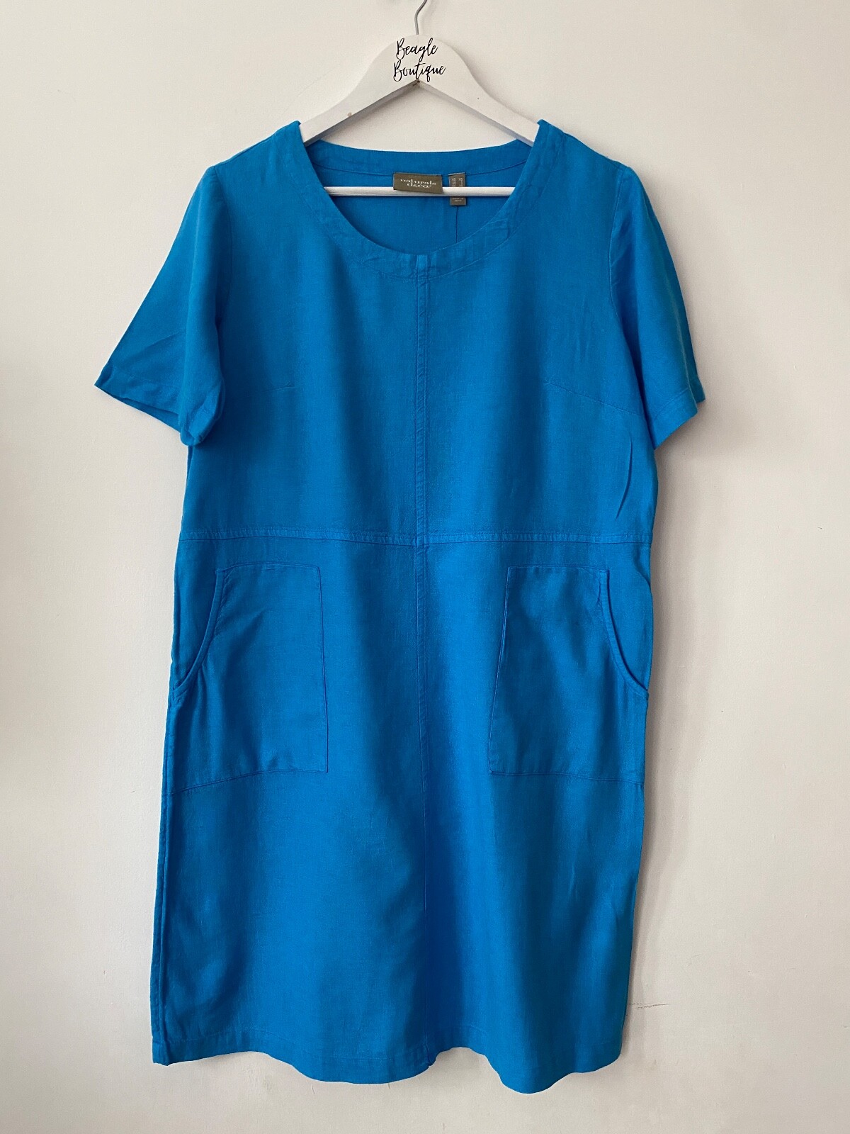 naturals d&co. Linen Blend Tee Dress With Pockets S, M Blue, Beige, Khaki & Turq - Picture 9 of 12