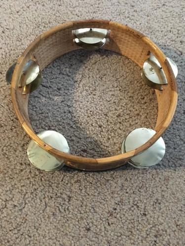 Vintage Wood Headless Tambourine 8.75” Double Row Bells Jingles Hand Held