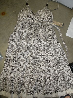 NEW L.E.I. brown white sun dress with beads small