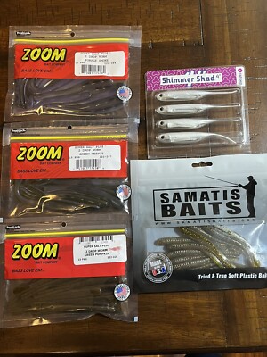 Lot of Five (5) Drop Shot Baits Zoom Z Drop Worm, Samatis, Catch Co Shimmer Shad