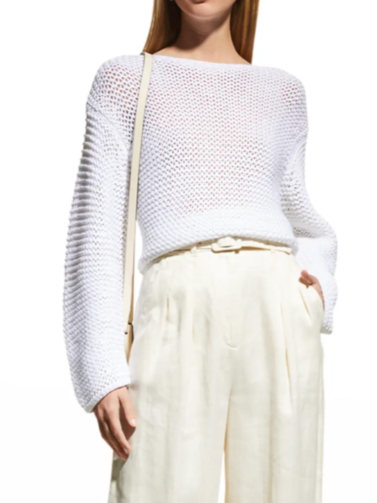 VINCE Horizontal-Knit Cotton Pullover in Optic White,NWT,XS