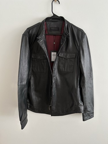 Pre-owned John Varvatos 100% Sheepskin Leather Biker Motorcycle Jacket Black Sz L $798