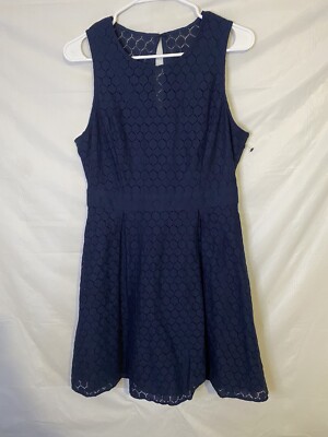 BCBGeneration Navy Blue Geometric Sleeveless Pleated Dress Size 10