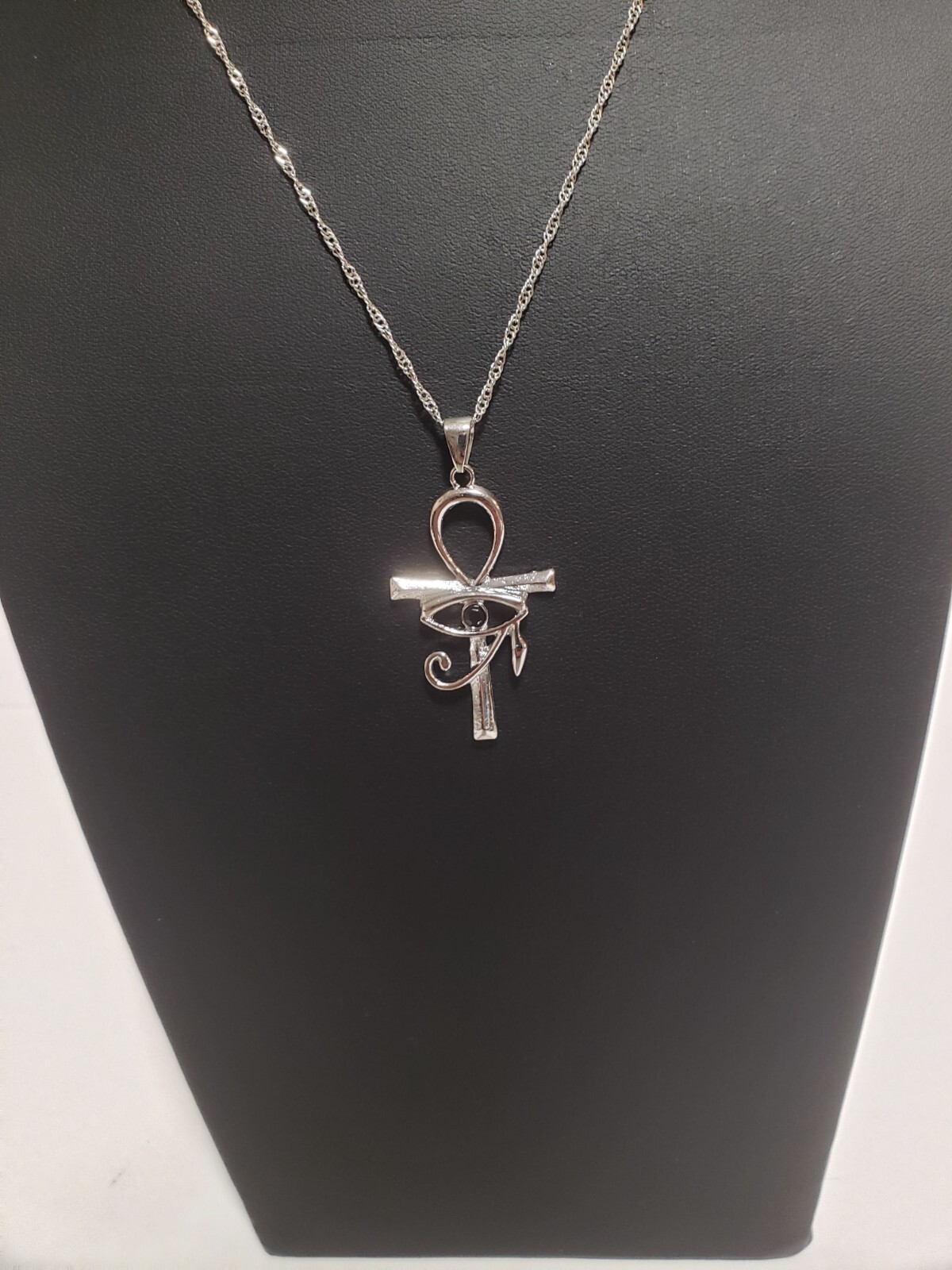 Silver Eye of Horus / Ra Ankh Cross Pendant Necklace Egyptian Jewelry Chain