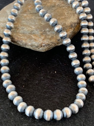 Pre-owned Handmade Native American 8mm Sterling Silver Navajo Pearls 23" Single Strand Necklace