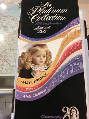  1996 THE PORCELAIN MUSICAL DOLL MARY CHRISTINE PLAYS WHITE CHRISTMAS.