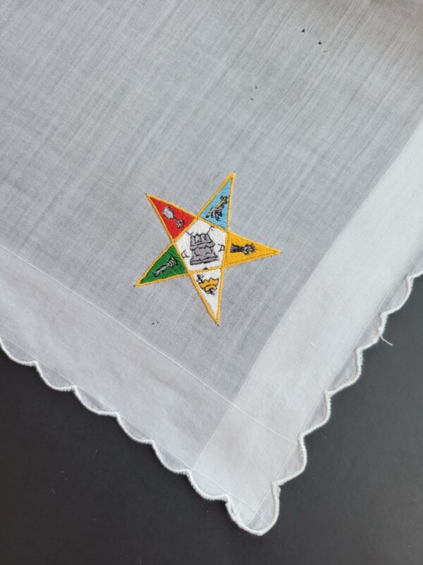 Vintage Ladies Hankie White Embroidered Order Of The Eastern Star