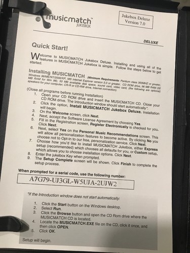 MusicMatch Jukebox 7 Deluxe PC CD sort edit tags listen to mp3 music data files.