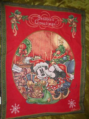 DISNEY Christmas Wall Hanging Tapestry Mickey Minnie Season s Greeting