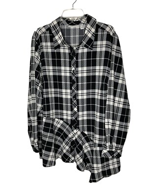 Susan Graver Printed Stretch Woven Button-Front Top A383190 Plaid Size 2X NEW