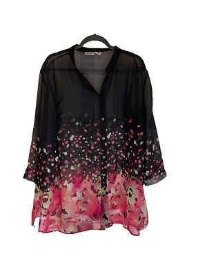 LIZ BAKER WOMEN'S PLUS SIZE SHEER BUTTON-DOWN BLOUSE Gorgeous Colors! SZ 2X VGUC