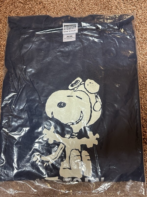 Vintage 90s Snoopy Iceberg History Navy Blue T-Shirt Dead-stock Size