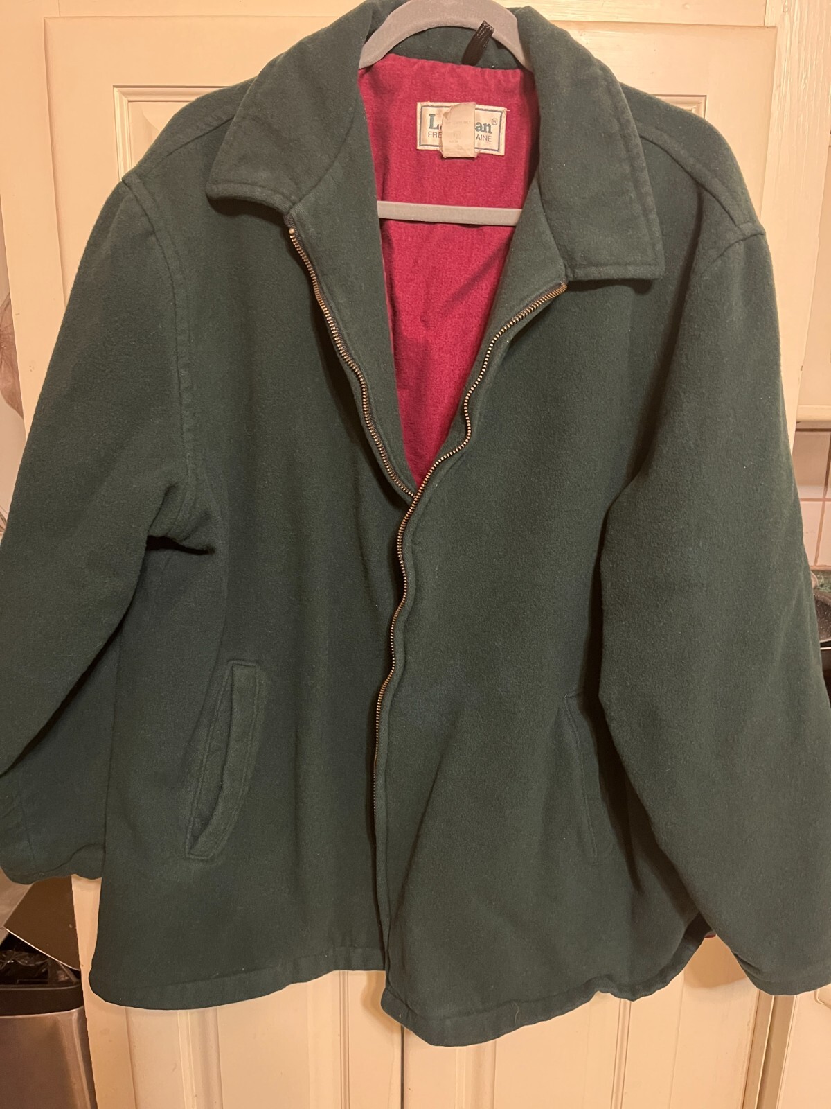 Vintage LL Bean Wool Coat Jacket Green Sz Large Rare Made in USA