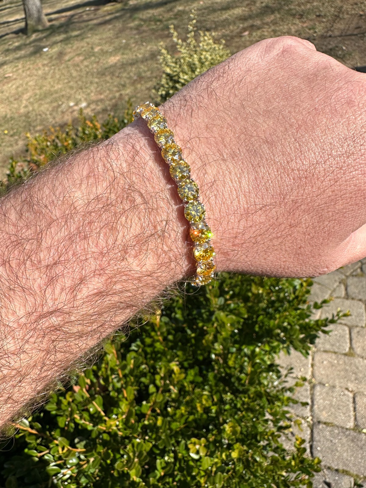 Pre-owned Silver Real Iced Canary Yellow Moissanite 7mm Tennis Bracelet 925  Diamond Tester