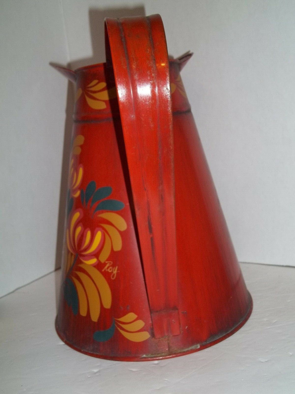 Antique Vintage Metal Coal Ash Can Pitcher Early American Decor Chic Painted