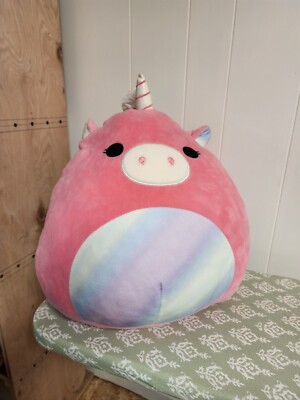 Squishmallow Kelly Toys Soft Plush 'Sena' 16 Inch Pink Rainbow Unicorn 