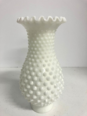Vintage Milk Glass Hobnail Hurricane Shade Globe  7  tall 2 Fitter  Thick Glass