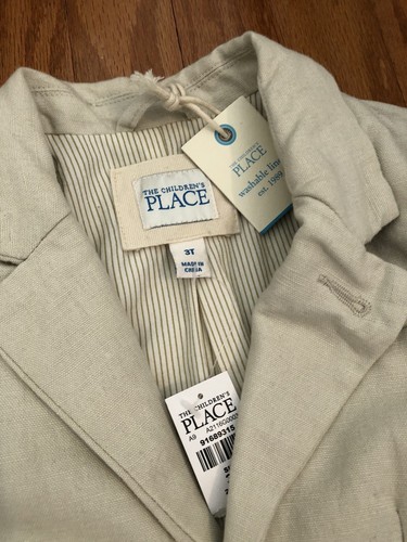NWT The Childrens Place Washable Linen Blazer Jacket Sport Coat Toddler Boys 3T