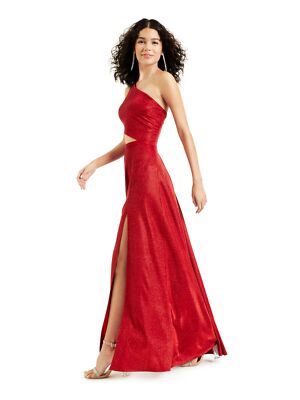 CITY STUDIO Womens Sleeveless Asymmetrical Neckline Maxi Prom Dress