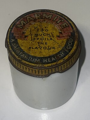 VINTAGE MARMITE MILL SMALL GLASS JAR FROM SANITARIUM HEALTH FOOD (14a)