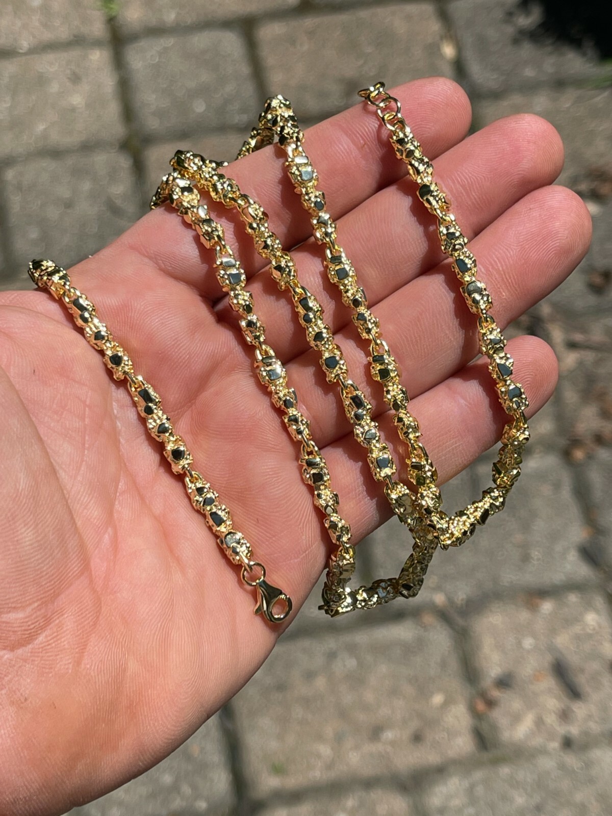 Pre-owned Silver 14k Gold Plated Solid 925 Sterling  Nugget Link Chain Necklace 5mm 18-30"