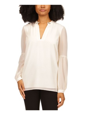 MICHAEL MICHAEL KORS Женский топ цвета слоновой кости в металлический горошек с длинным рукавом и V образным вырезом S