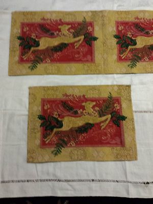 vtg tapestry 5ft. x 12&1/2in. table runner & 3 place mats Christmas reindeer