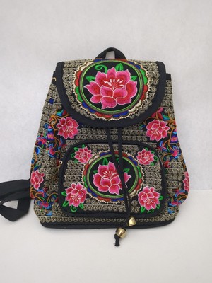 Womens Ethnic Embroidered Floral Backpack Travel Shoulder Bag/ Backpack Folk Art