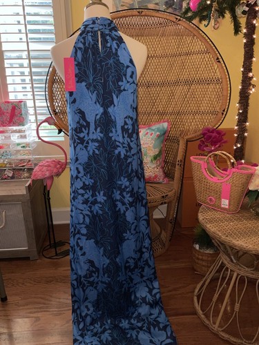 Pre-owned Lilly Pulitzer Donita Maxi Dress Navy Spotting A Pattern Size 4,16 In Multicolor
