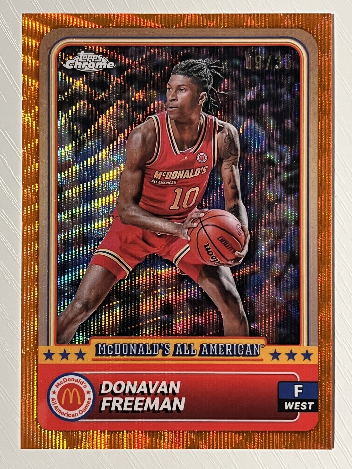 Donavan Freeman 2024 Topps Chrome McDonald's AA Orange Wave Refractor 09/35