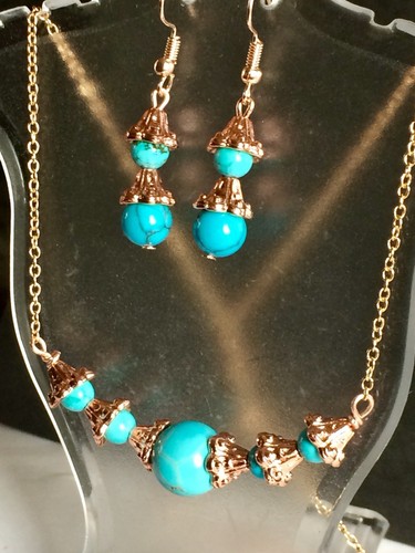 Rose Gold Jewelry Set With Blue Howlite Stone