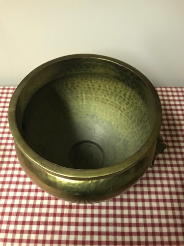 Vtg Imperial Russian CopperPedestal Pot/Jardiniere/Planter Lion Heads 9x10.75”