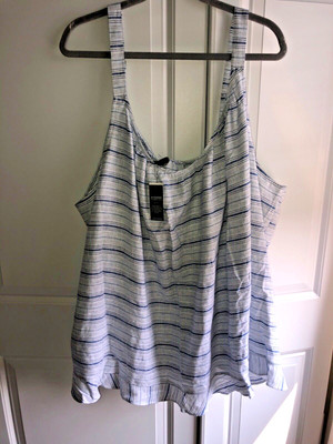 Lane Bryant Plus Size 34/36 Linen Tank Top Blouse NWT blue white