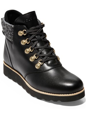 

COLE HAAN Женские черные кожаные походные ботинки на танкетке 1/2 дюйма на платформе Nantucket, Черный, W18927