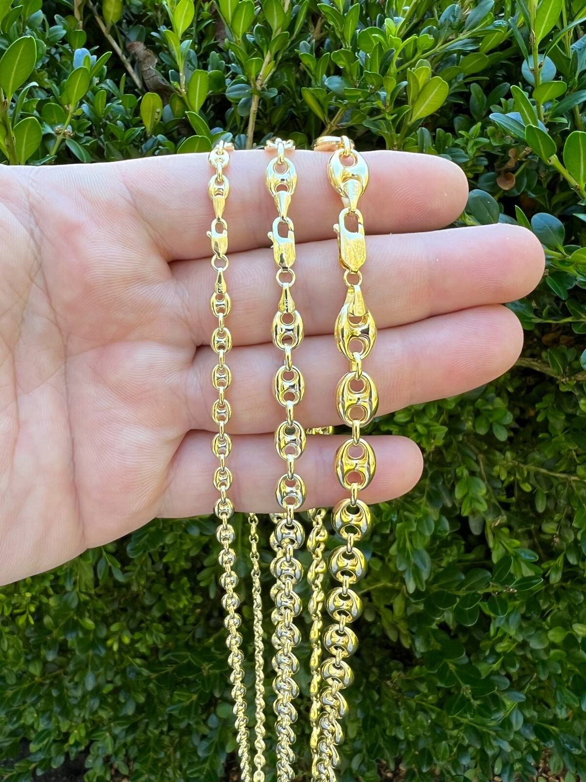 Pre-owned Harlembling Real 14k Yellow Gold Puffed Mariner Chain 5-9mm Thick 16-24" Men Ladies Necklace