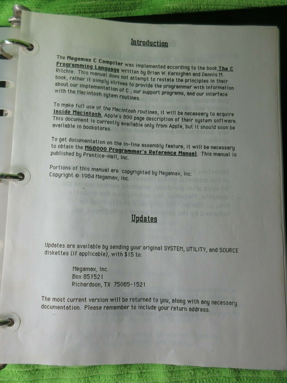 Macintosh Megamax C Language Development System Complete Manual In BINDER