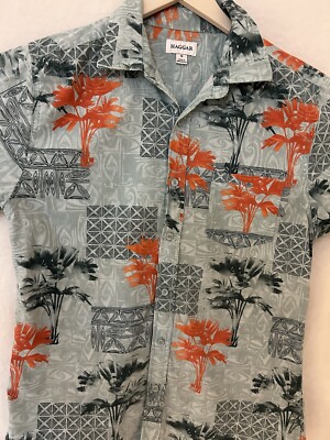 Haggar Mens Blue Button Down Hawaiian  Shirt Size M Cotton great value