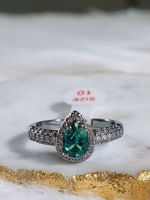NWT Bomb Party 'Ever Bloom' Paraiba Tourmaline Hematite Plated Ring - Size 10