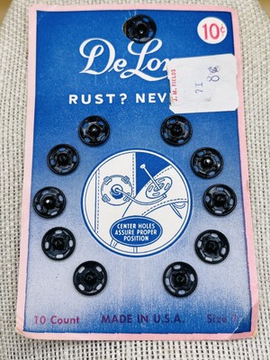 DeLong Rust Never Snaps Fasteners Vintage Sewing Notion 10 Count Size 1