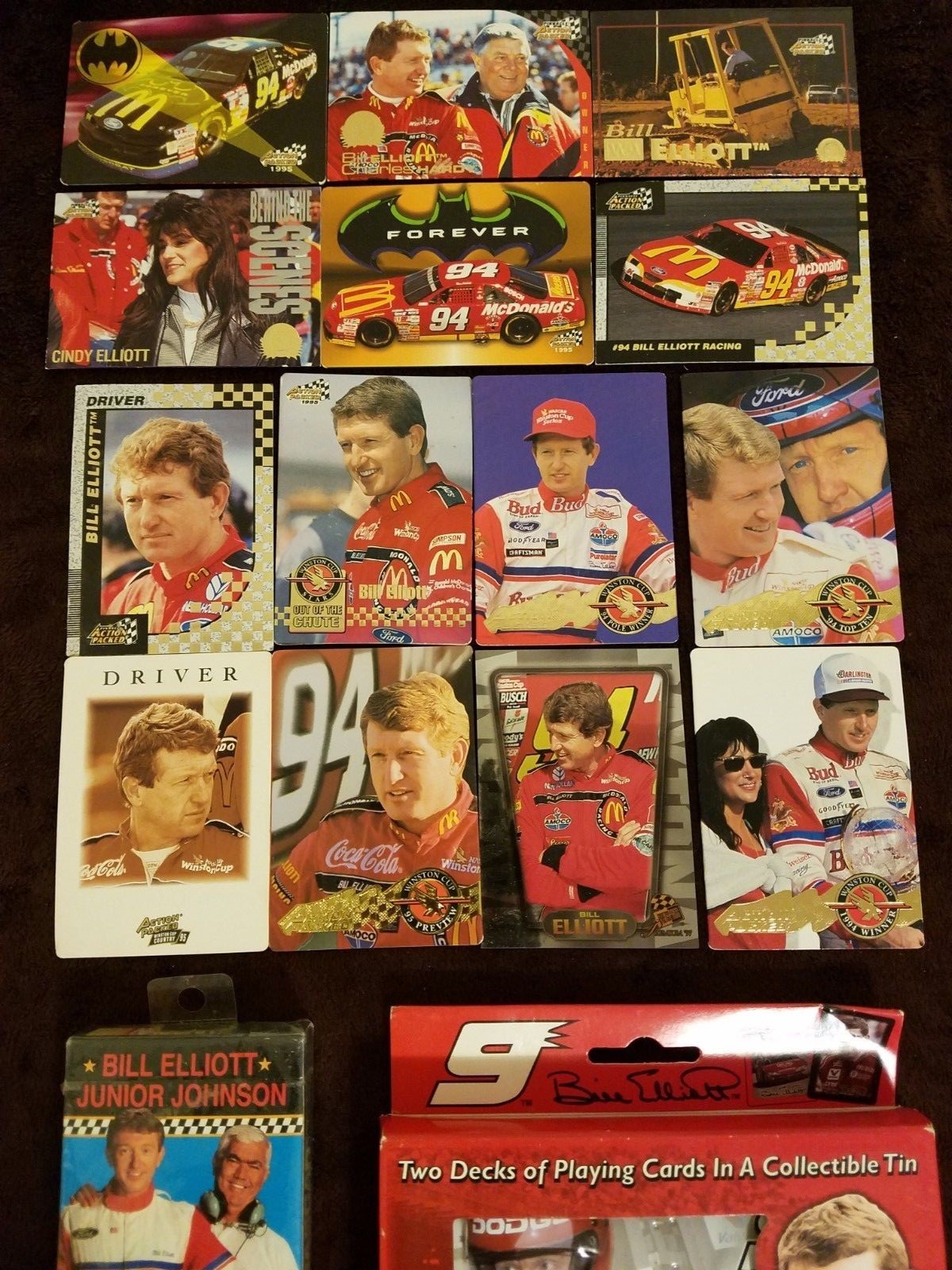 LOT OF 62 BILL ELLIOTT ASSORTED COLLECTABLES CARDS WITH PLAYING CARDS