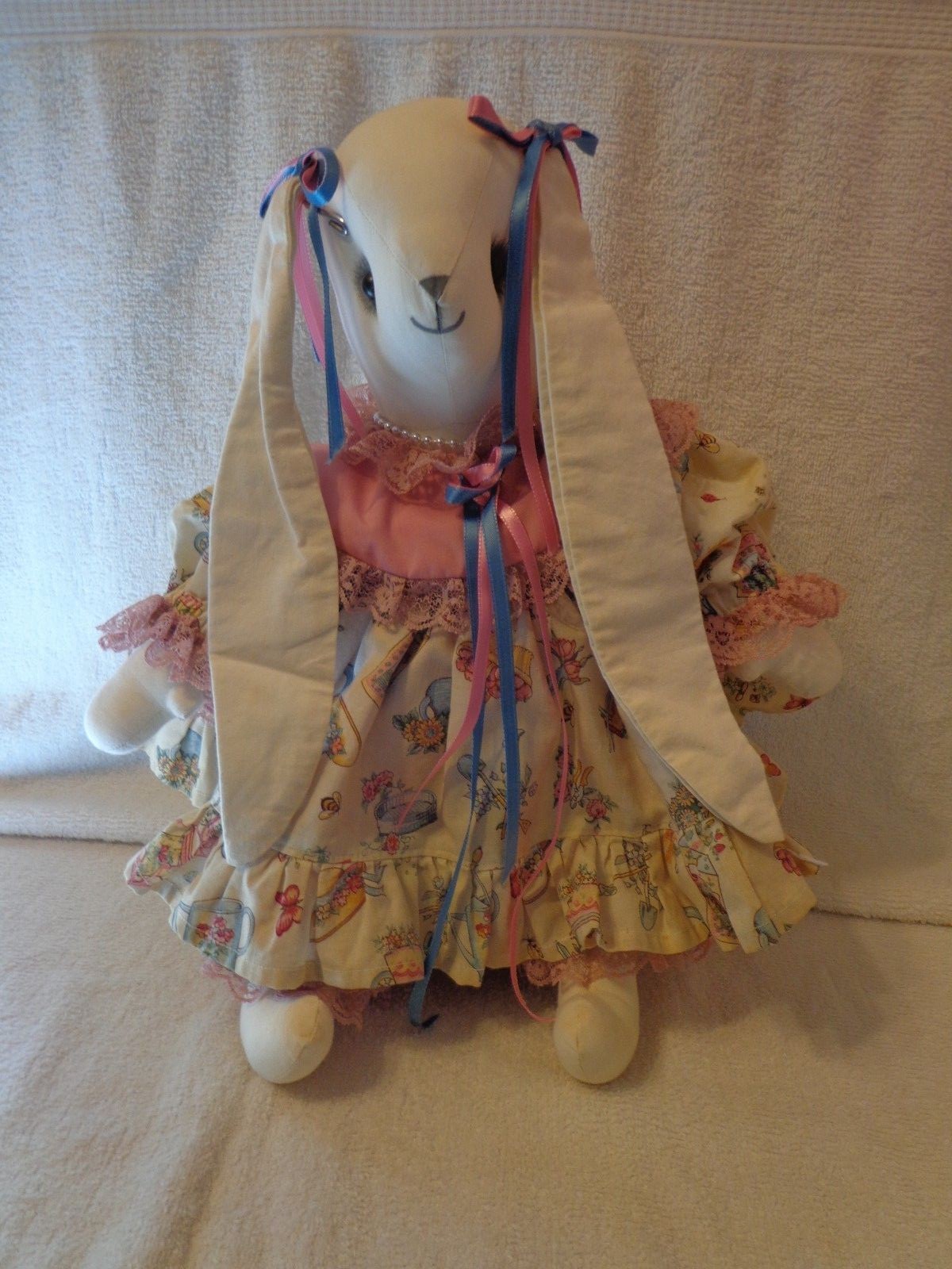 Vintage Beautiful Handmade Stuffed Bunny Rabbit~~ Made in America 16