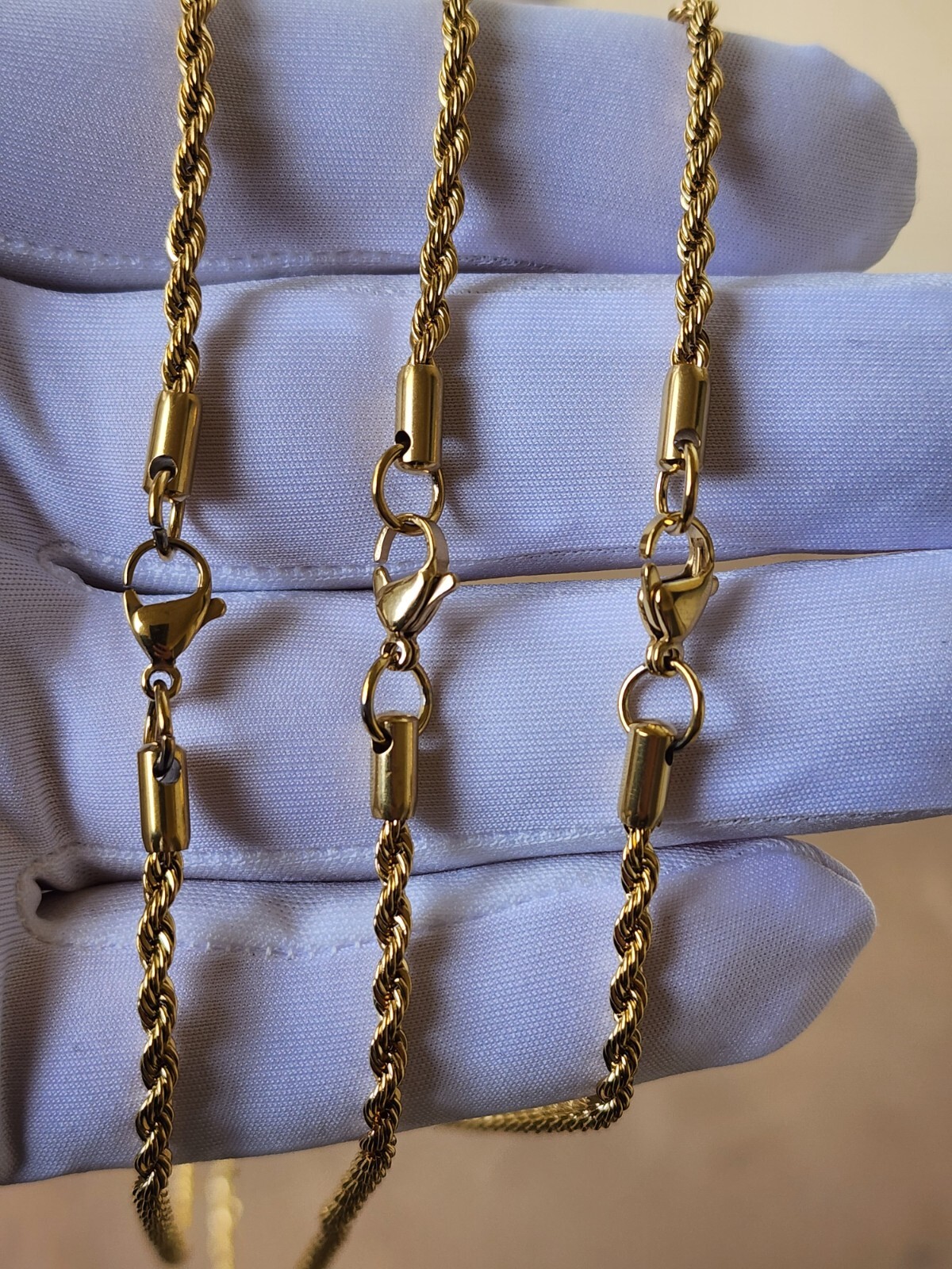 Stainless Steel Gold Plated Rope Chain 3mm Hip Hop Jewelry Unisex, Women, Men