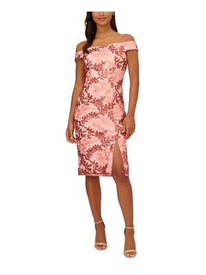 ADRIANNA PAPELL Womens Pink Lined Short Sleeve Midi Party Sheath Dress 6