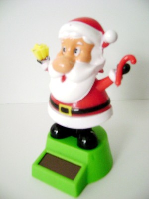 Solar Powered Bobble Head Santa Claus  / Holding Candy Cane & Present