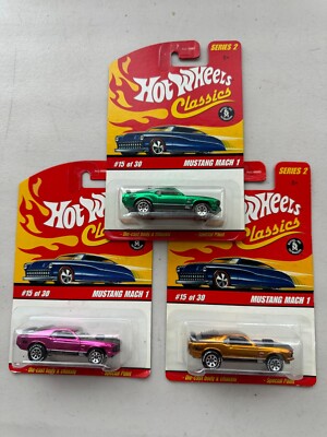 Hot Wheels Lot 3x Classics Series 2 Mustang Mach 1 Green / Pink / Gold C57