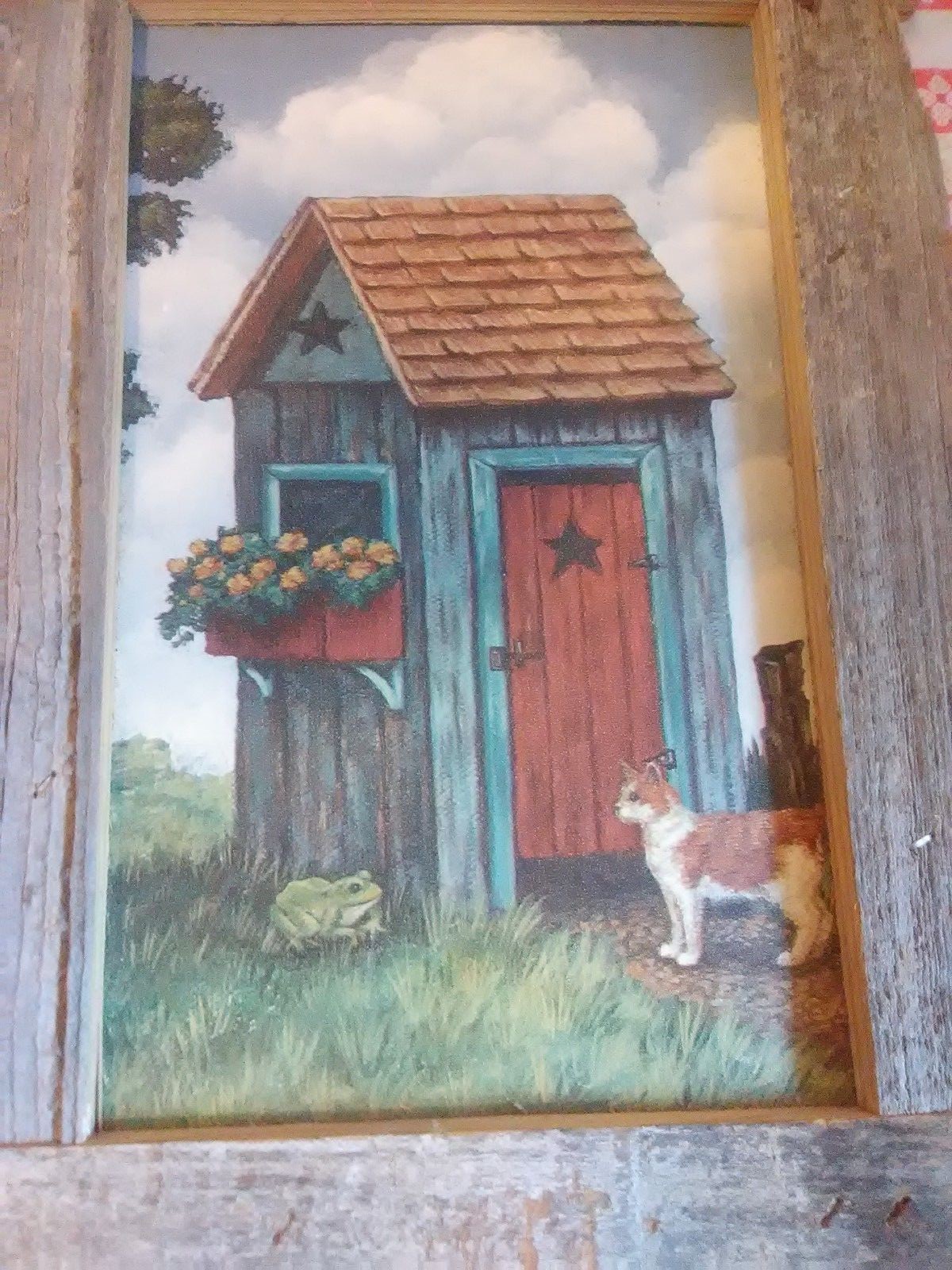 Vintage framed recycled farm house wood picture frame art hand made )(*^^@@D5
